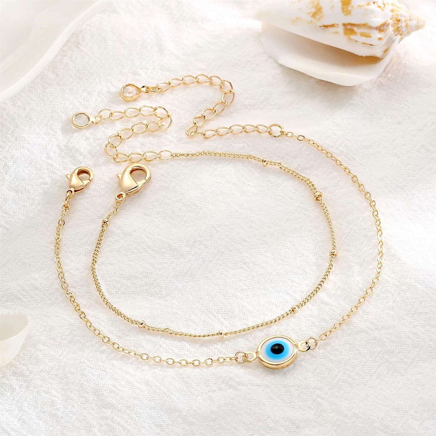 Dainty Gold Bracelets for Women, 14K Gold Filled Adjustable Layered Bracelet Cute Evil Eye Oval Chain Pearl Bar Turtle Gold Bracelets for Women Jewelry - Image 6